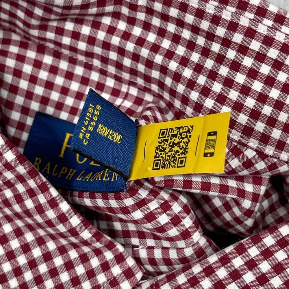 Polo Ralph Lauren Button Down Mens LT Burgundy Gingham Stretch Preppy Classic